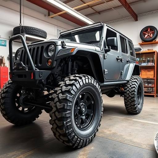 A customized off-road vehicle getting a tire and suspension upgrade at AutoPro Mechanics